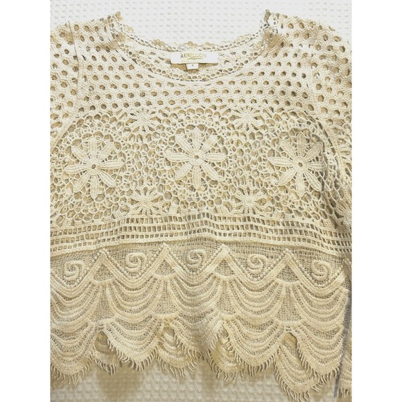 Rebellion Again Tops - Rebellion Again Crochet - Women's Small Top Sleeveless Shirt Festival Boho Cream